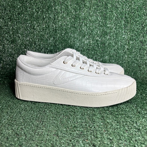 Tretorn Shoes - Tretorn White Croc-Embossed Platform Sneakers